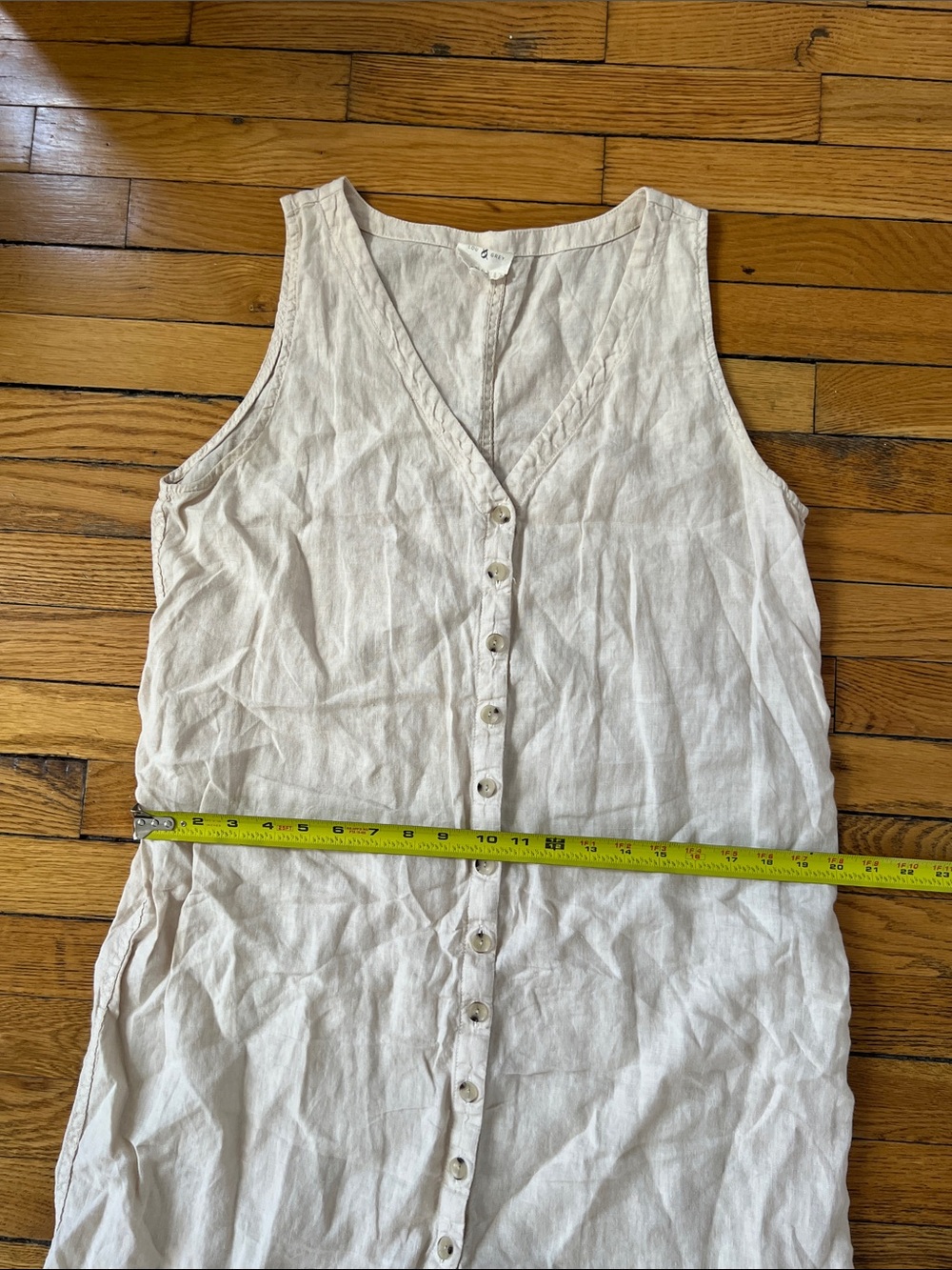 Button Down Tank Dress in Beige Linen - Picture 4 of 5
